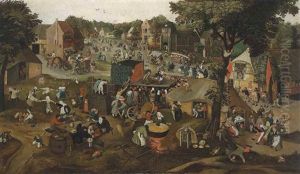 A Grand Village Kermesse With A Performance Of The Farce Een Cluyte Van Plaeyerwater ('a Clod From A Plaeyerwater") And A Religious Procession