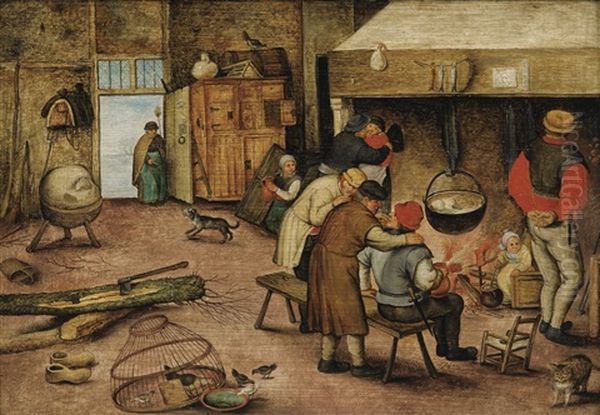 Peasants Warming Themselves Beside A Hearth - view 1