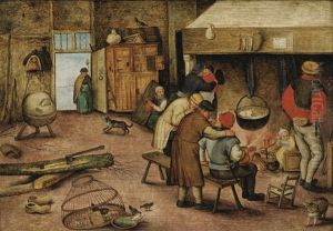 Peasants Warming Themselves Beside A Hearth