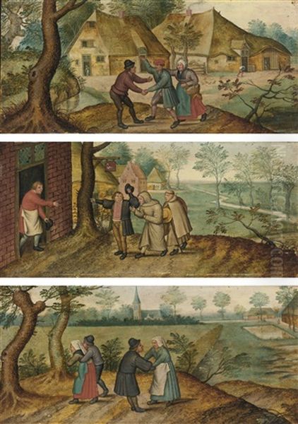 Peasants Greeting One Another; Two Monks In Front Of An Inn; Two Peasant Couples (3 Works) - view 1