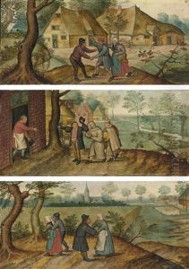 Peasants Greeting One Another; Two Monks In Front Of An Inn; Two Peasant Couples (3 Works) by Pieter Brueghel the Younger