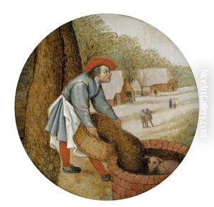 Der Bauer Schuttet Den Brunnen Zu, Nachdem Das Kalb Hinein Gefallen Ist (from Sprichworter) by Pieter Brueghel the Younger