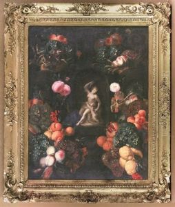 Bountiful Still Life With Flowers And Fruit Surrounding A Niche With Diana And Cupid by Pieter Brueghel the Younger