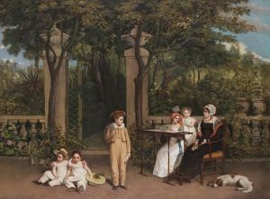 Portrait Of A Family Group In A Garden Setting, Possibly The Family Of James Stuart Mckenzie by Charles Allingham