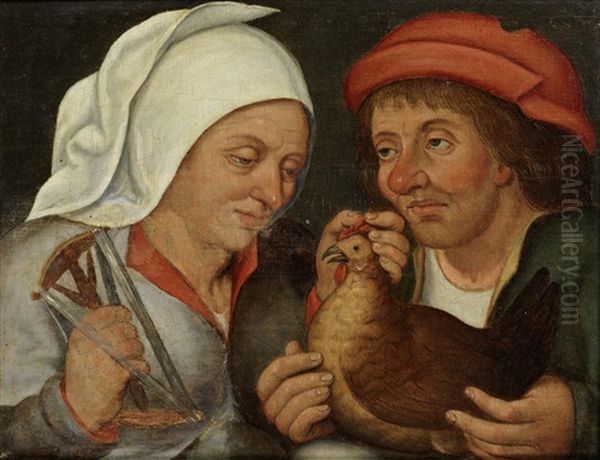 Two Peasants With A Hen And A Spindle - view 1