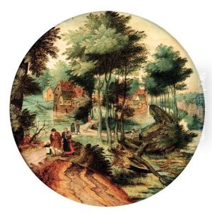 Promeneurs Sur Un Chemin Pres D'un Village by Pieter Brueghel the Younger