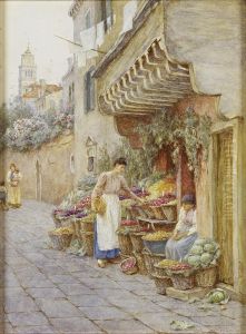 At The Fruit Stall by Helen Mary Elizabeth Allingham