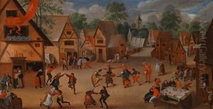 Dorfstrase Mit Tanzenden Und Feiernden Bauern by Pieter Brueghel the Younger