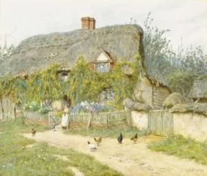 Feeding The Chickens, East Hagbourne by Helen Mary Elizabeth Allingham