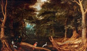 Waldlandschaft Mit Jagern Und Hunden by Pieter Brueghel the Younger
