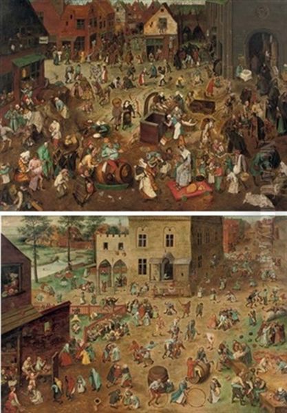 The Battle Between Carnival And Lent (+ The Children's Games; Pair) by Pieter Brueghel the Younger