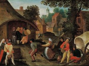 Feiernde Bauern Auf Einem Dorfplatz by Pieter Brueghel the Younger