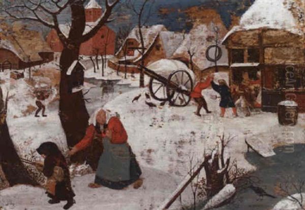 A Winter Landscape With Peasants In A Village - view 1
