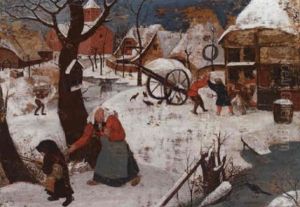 A Winter Landscape With Peasants In A Village by Pieter Brueghel the Younger