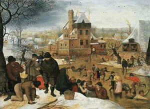 A Winter Landscape With Peasants Skating And Playing Kolf On A Frozen River, A Town Beyond