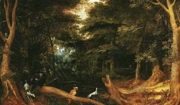 A Forest Landscape With Hunters And Dogs - view 1