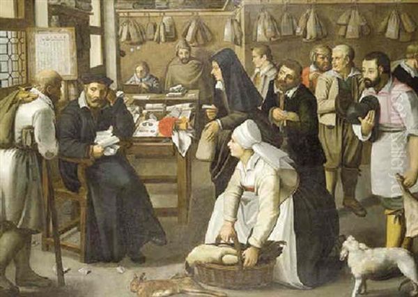 A Tax Office With Peasants Queueing To Make Payment In Kind - view 1