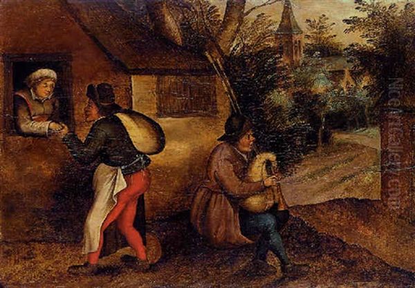 A Peasant Paying Court To A Woman, With A Bagpipe Player In A Village - view 1