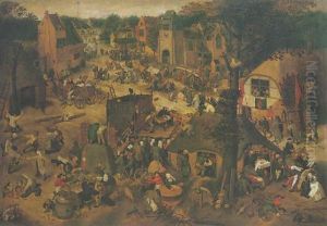 A Performance Of The Farce Een Clyte Van Plaeyerwater At A Flemish Village Kermesse by Pieter Brueghel the Younger