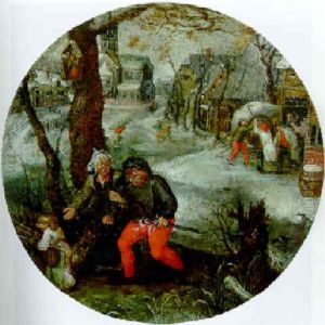 A Drunken Peasant Led Home In A Village In Winter by Pieter Brueghel the Younger