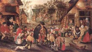 A Blind Hurdy-gurdy Player Surrounded By Children In A Village Street by Pieter Brueghel the Younger