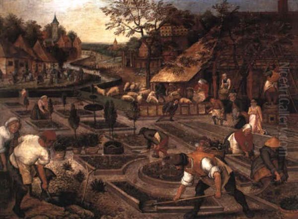 Spring: Gardeners, Sheep Shearers And Peasants Merrymaking - view 1