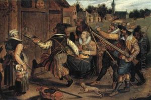 Landsknaegte Der Fors+ger At Bryde En D+r Op by Pieter Brueghel the Younger