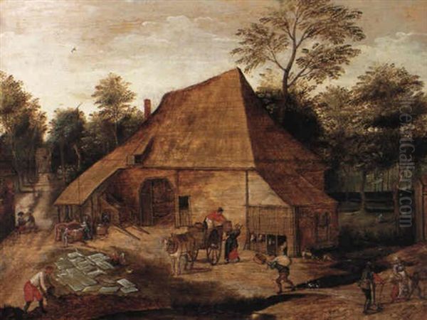 Peasants Bleaching Sheets On A Farm - view 1