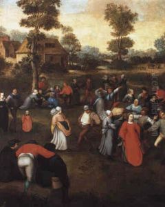 Peasants Dancing Outside A Village by Pieter Brueghel the Younger