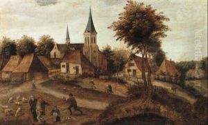 Landscape With Figures On A Path By A Pond by Pieter Brueghel the Younger