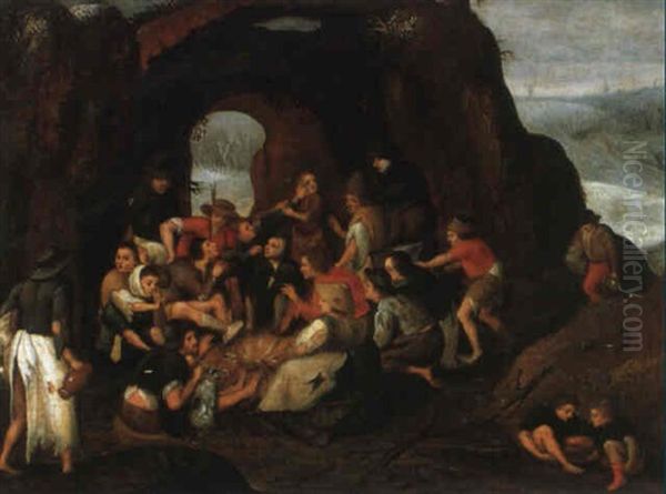 Winterlandschaft Mit Bauern Und Hirten An Einam Lagefeuer - view 1