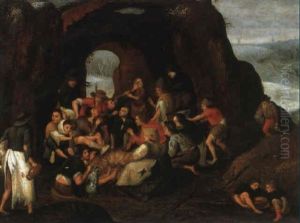 Winterlandschaft Mit Bauern Und Hirten An Einam Lagefeuer