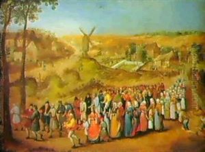 A Wedding Procession On The Outskirts Of A Village