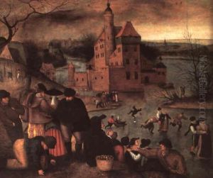 A Winterland Scene With Castle And Frozen Moat With Figures by Pieter Brueghel the Younger