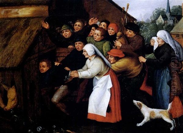 A Proverb: 'the Drunkard Pushed Into The Pigsty' - view 1
