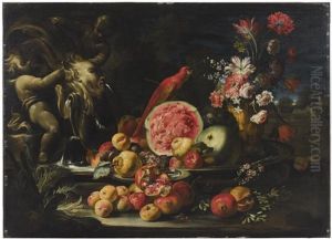 Still Life With A Red Parrot And Fruit
