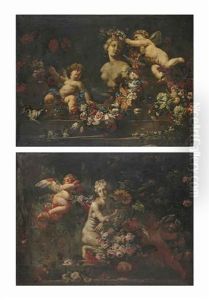 Nature Morte A La Venus Accroupie; Et Nature Morte Au Buste De Venus by Abraham Brueghel