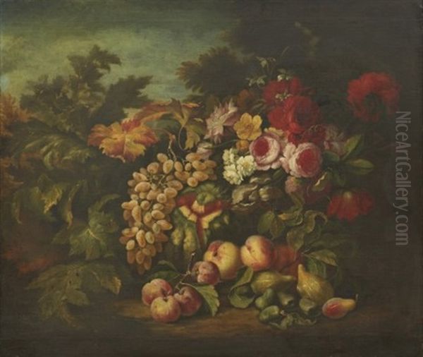 Stilleben Med Blommor Och Frukter - view 1
