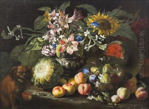 Nature Morte (still Life With Fruit And Dog) by Abraham Brueghel