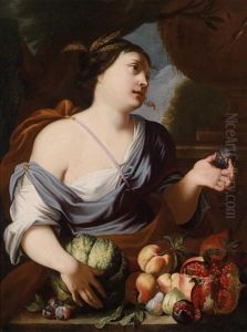 Eine Allegorische Darstellung Des Sommers, Ceres Mit Einem Stillleben Aus Pfirsichen, Feigen, Granatapfel Und Kurbis
