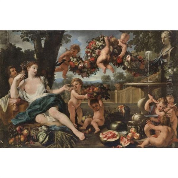 Ceres Attended By Putti, At A Fountain - view 1
