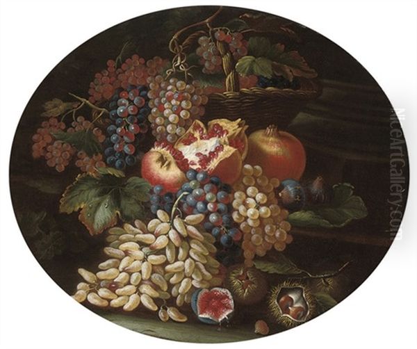 A Basket Of Grapes, Pomegranates, Figs And Chestnuts - view 1