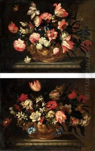 Nature Morte Con Vaso Di Fiori (+ Another, Similar; Pair)
