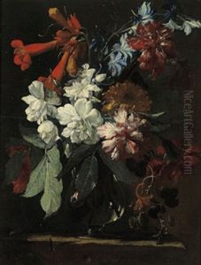Blumenstraus In Einer Glasernen Vase by Abraham Brueghel