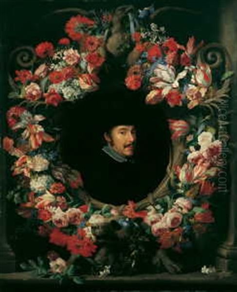 Blumenkranz Um Eine Kartusche Mit Dem Bildnis Eines Herrn (collab. W/jacob Van Oost (the Younger)) - view 1