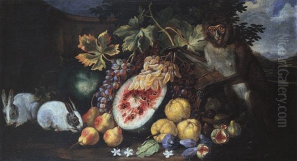 Fruchtestilleben Mit Hasen Und Einer Meerkatze - view 1
