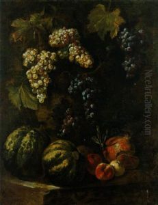 Natura Morta Con Uva, Meloni E Melagrane by Abraham Brueghel