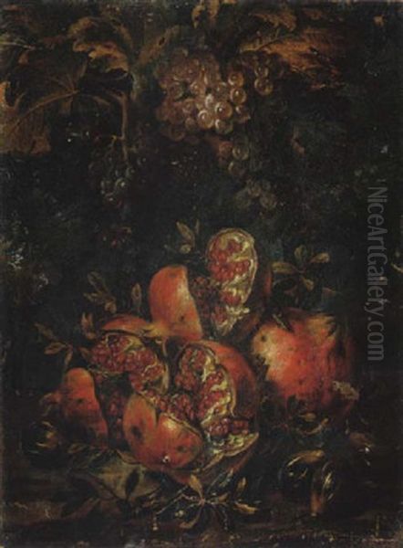 Still Life Of Pomegranates, Figs, And Grapes In A Landscape Setting - view 1