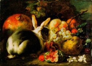 Stilleben Mit Kaninchen Und Fruchten by Abraham Brueghel