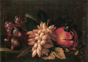 Still Life Of Red And White Grapes, Figs And Pomegranate